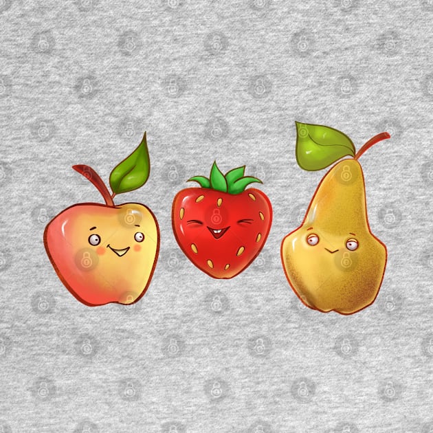color illustration with cute fruit and berry. pear, apple and strawberry by IrynaPas